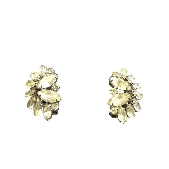 Weiss Vintage Rhinestone Clip-on Earrings Prong Settings Rhodium Plate Cool Girl - Picture 3 of 9